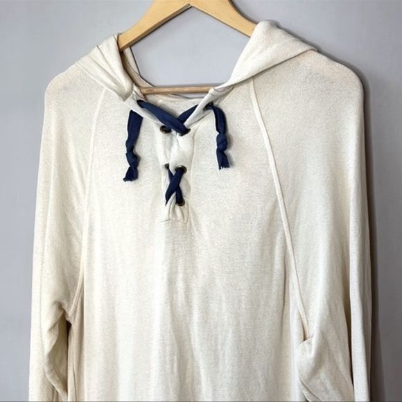 THE GREAT. Cream Hoodie with Blue Accents - Picture 4 of 10